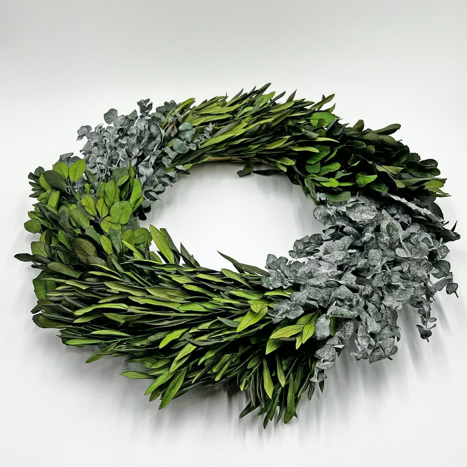 Preserved Decorative Dried Real Eucalyptus And Boxwood Wreath 21 Inch – Green