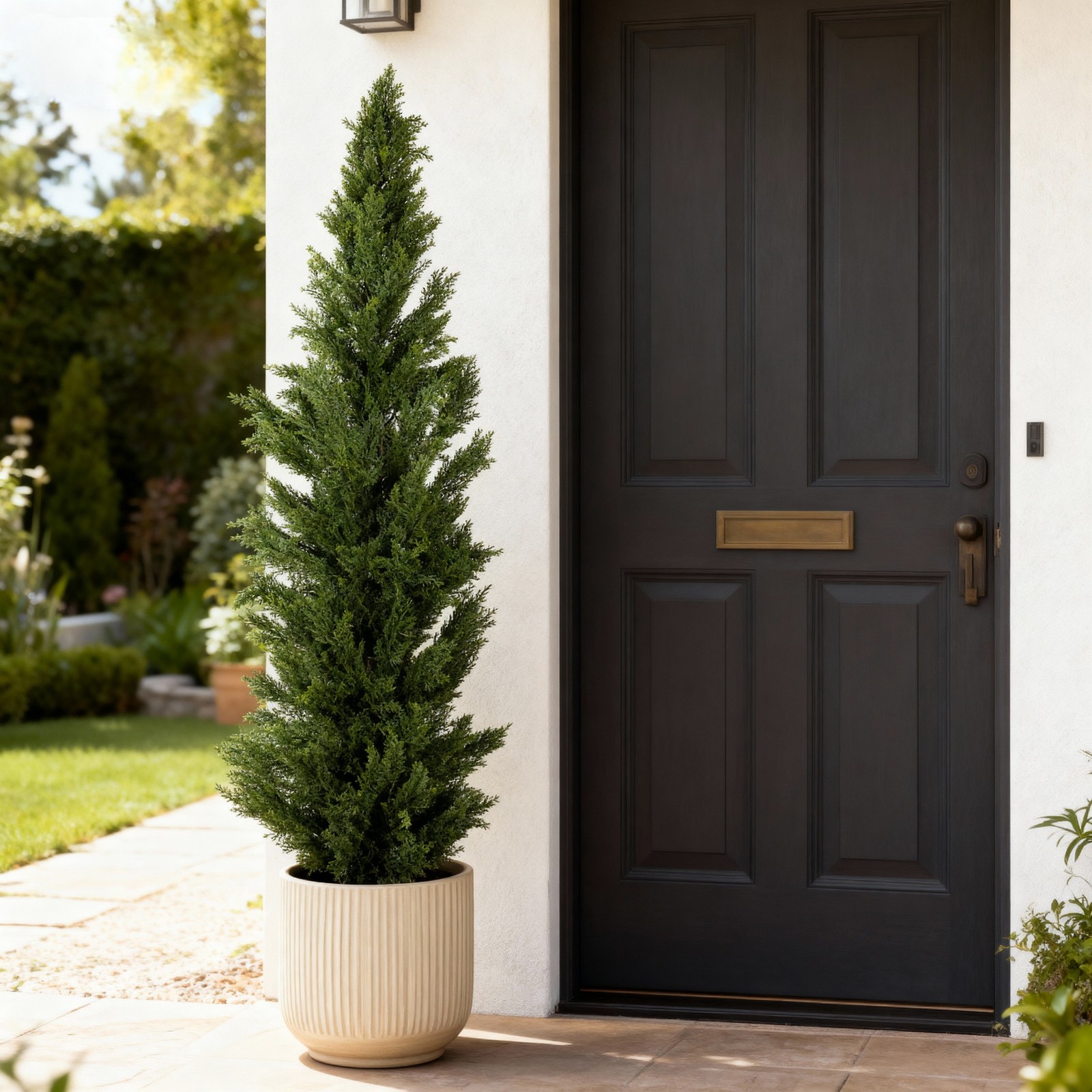 5FT/6FT Realistic Potted Artificial Cypress Tree Garden Porch Topiary Plant Deco