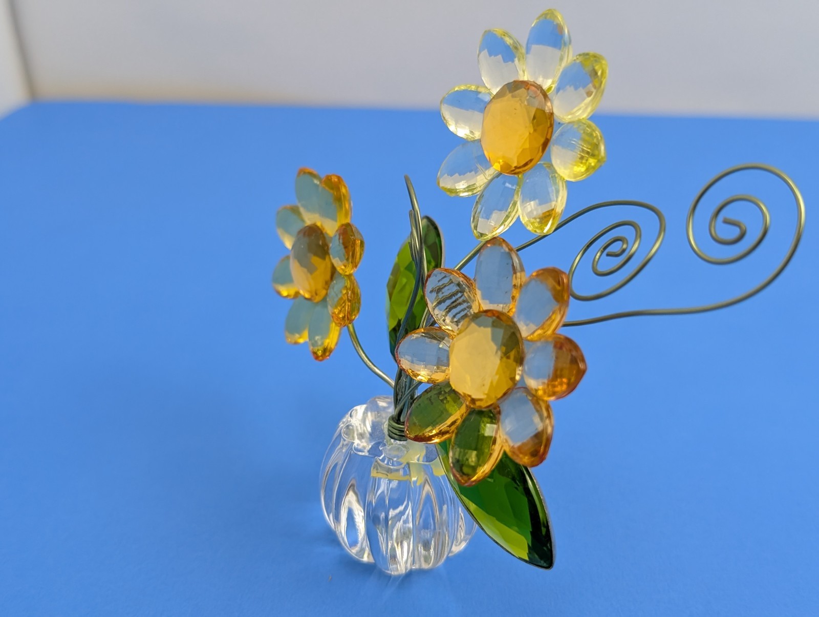 Ganz Crystal Expressions Potted Acrylic Yellow Daisy Flower Wire Figurine 4″