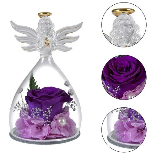NEW Large Angel Figurine Preserved Real Roses Flowers with Light