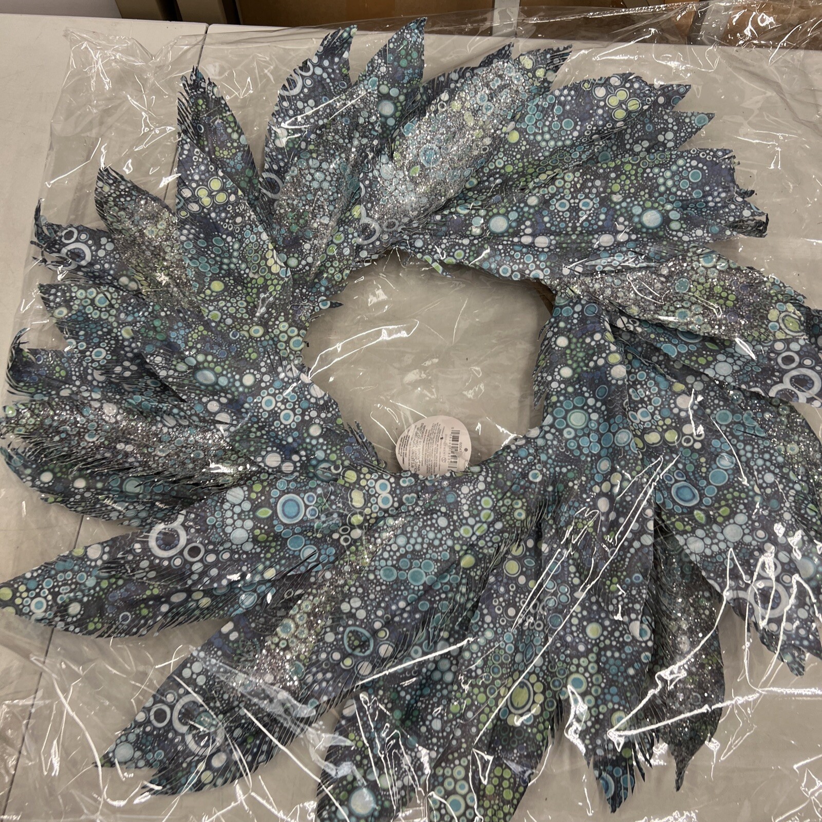 Lot Of 8 Dept 56 Coast Pearl Bay Watercolor Faux Feather Wreath Blue Green 24”
