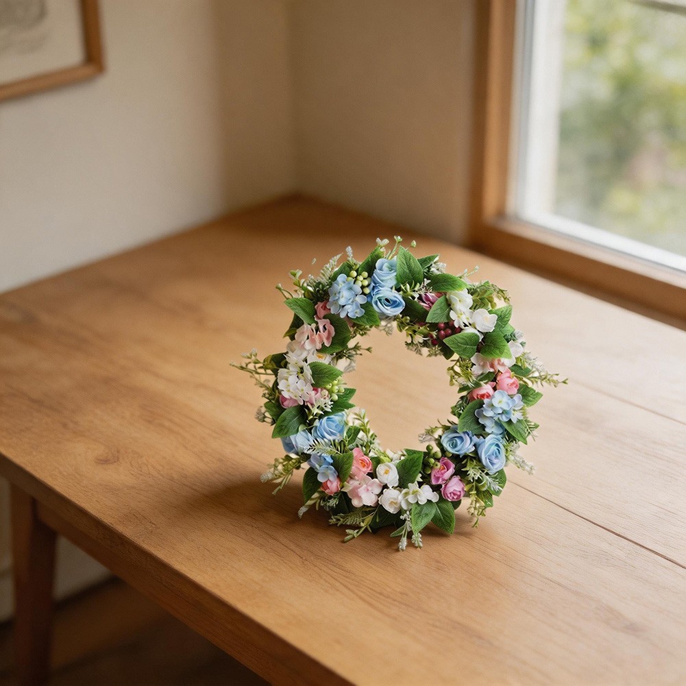35x35cm Green Wreath Artificial Lifelike Foliage for Indoor Outdoor Year Round