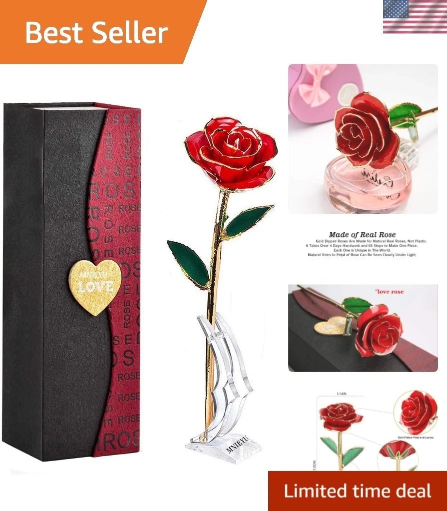 Luxury 24K Gold Rose with Stand – Preserved Red Flower for Special Occasions