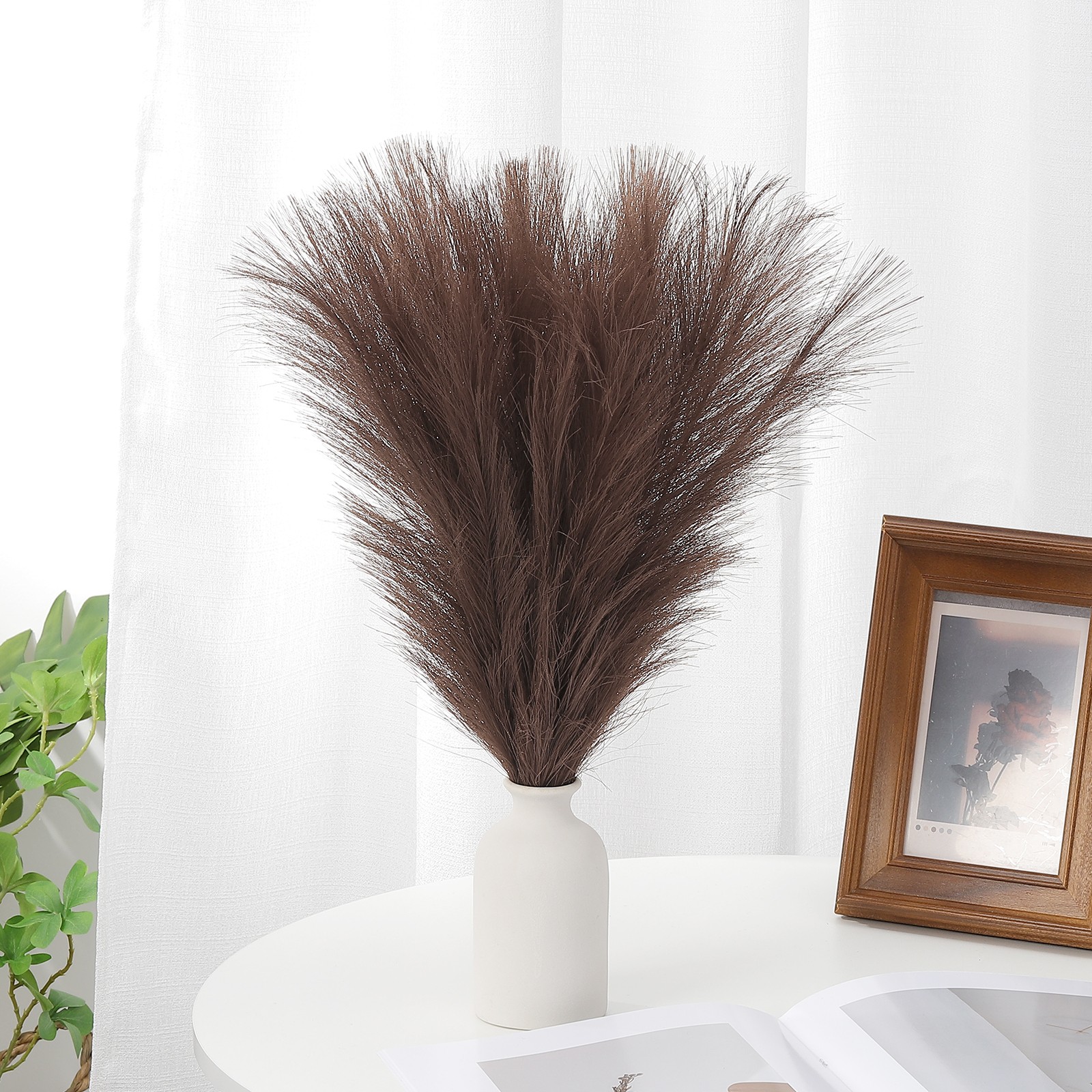 17.7in Pampas Grass Decor, 50pcs Artificial Pampas Grass Bulk, Dark Brown