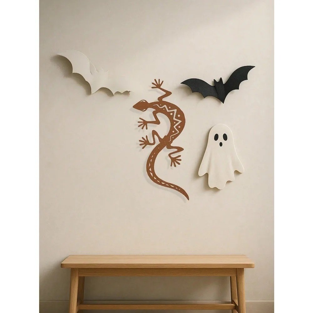 3D Gothic Gecko Metal Wall Art Spooky Lizard Sculpture for Home Patio Decor Gift