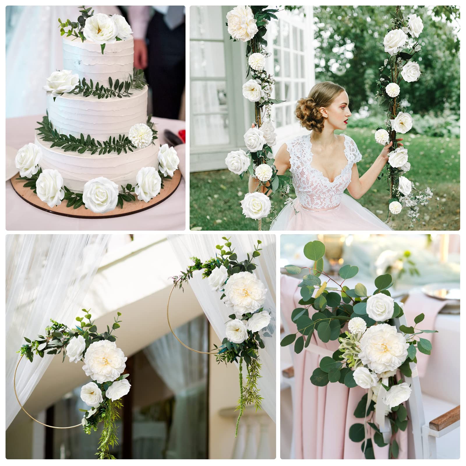 White Artificial Flowers Combo Silk Mix Peony Rose Hydrangea Daisy Fake Flowe…