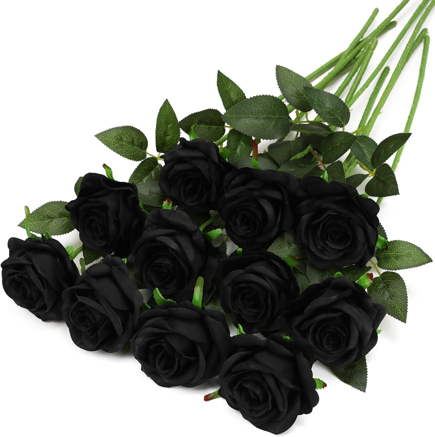 Black Fake Roses Artificial Flowers – 10 Pcs Fake Artificial Roses Silk Flowers