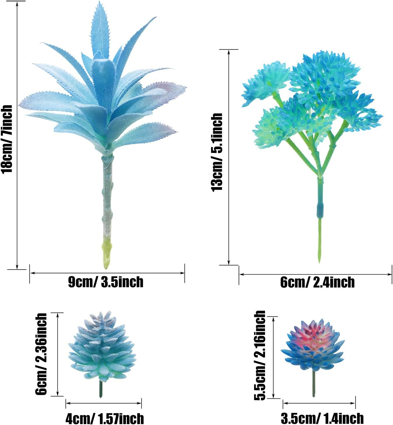 10 PCS Artificial Succulent Plants, Blue Fake Succulent, Unpotted Faux