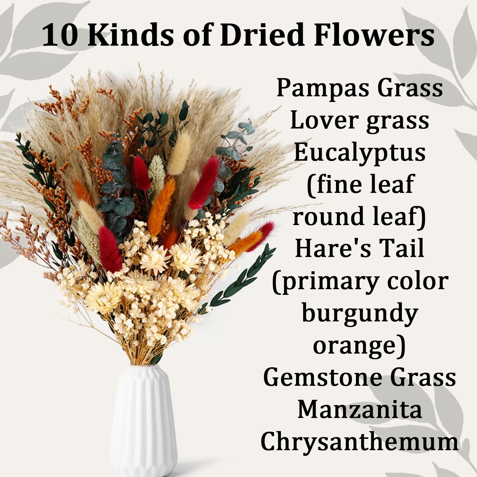 Dried Flower Bouquet,17″ Natural Dried Pampas Grass Decor, Boho Pampas Dried …