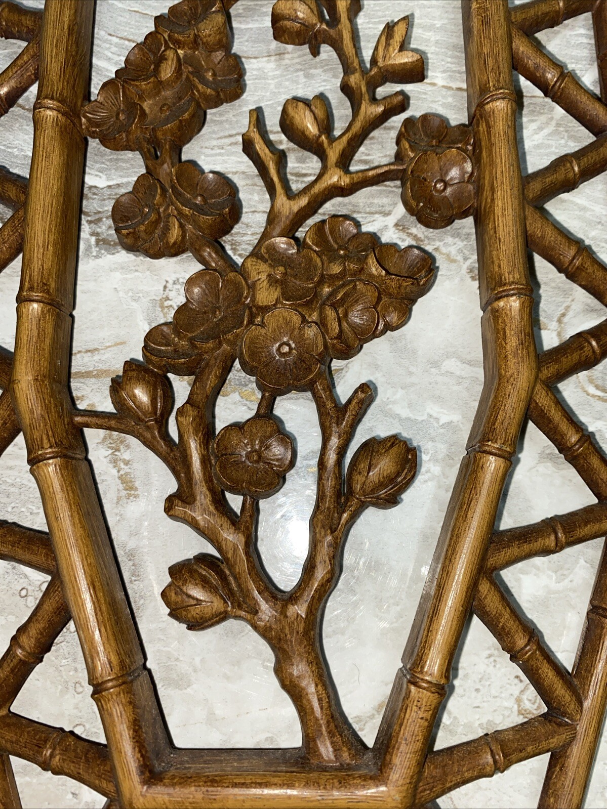 Vtg SYROCO Pair Bamboo Floral Wall Plaques Dart 7412 A & B Homco Retro MCM Boho