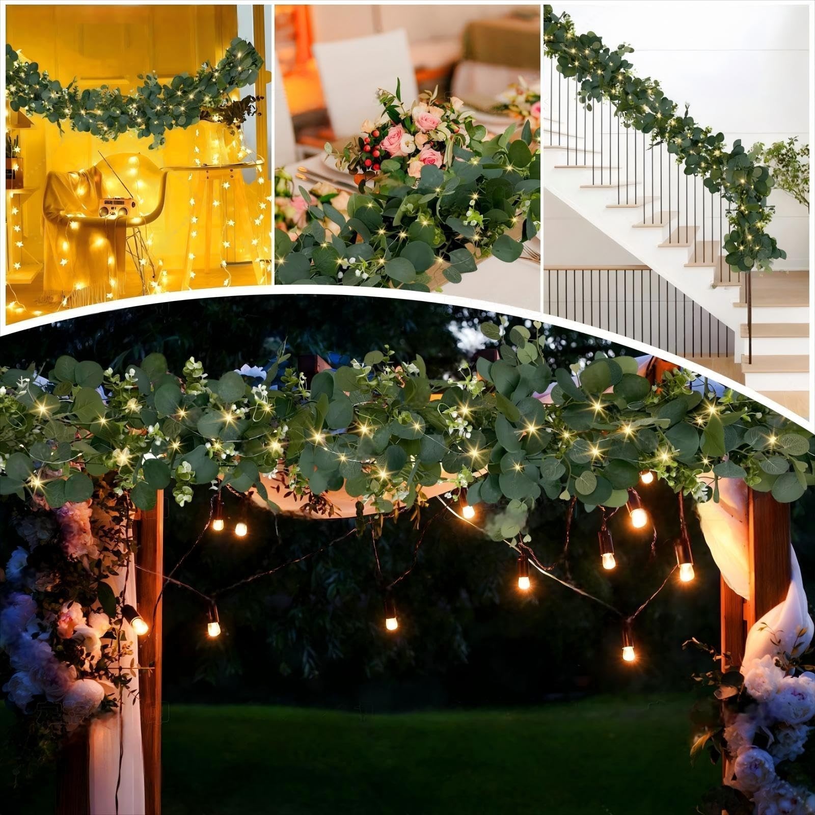 Lighted Eucalyptus Garland 6FT – 2 Pack Faux Greenery for Home Decor, Weddings,