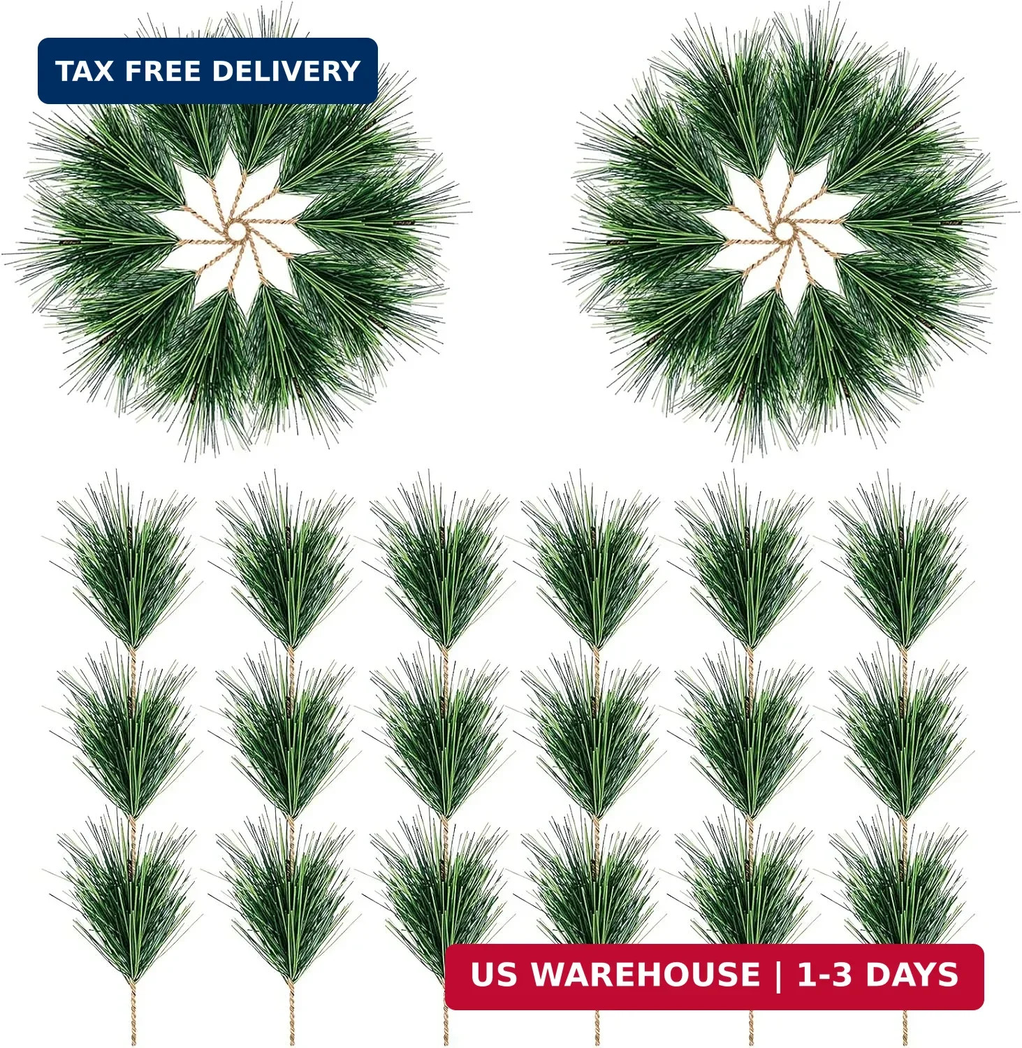 Alpurple 30 PCS Artificial Green Pine Needles Branches- Small Pine Twigs Stems P