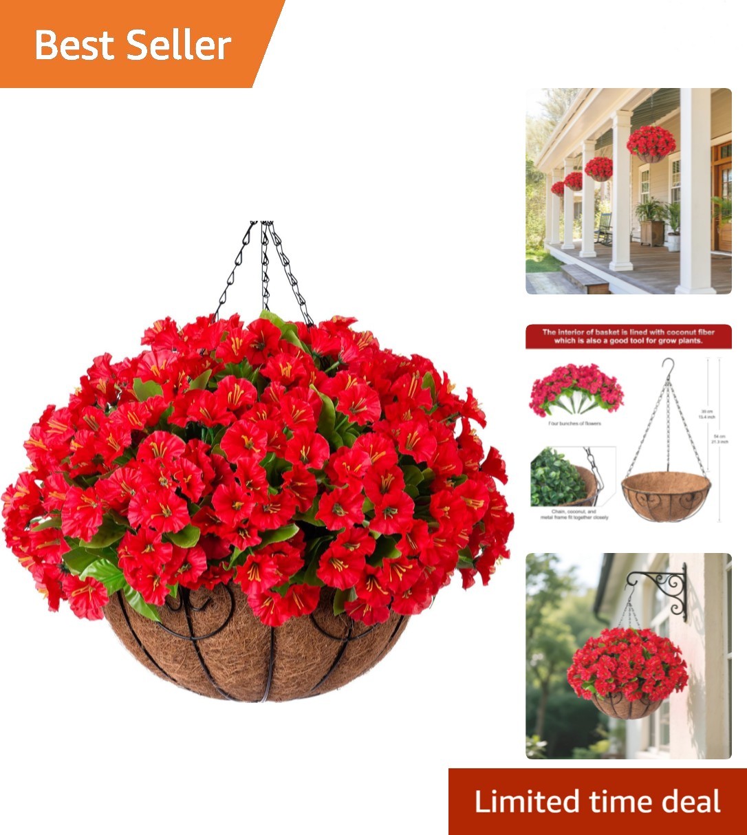 Self-Assembled Artificial Flower Basket – Perfect for Patio and Garden Decor