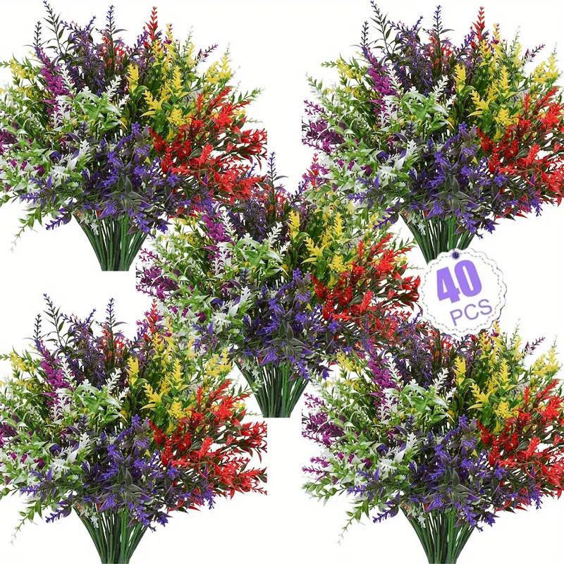 40 Bundles Artificial Flowers Lavender UV Resistant Fake Plants Ou/intdoor Decor