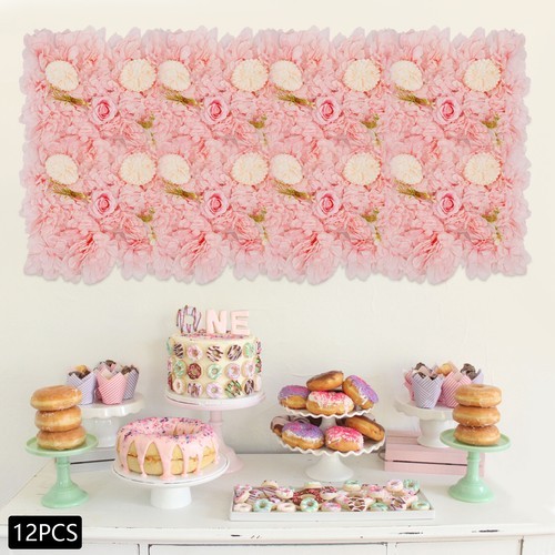 3D Flower Wall Panel-12pcs Artificial Flower Wall Background Silk Rose Mat