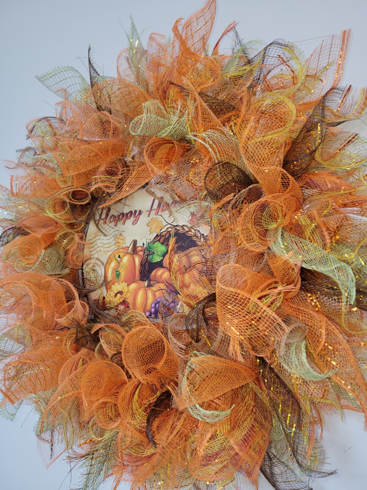HAPPY HARVEST autumn Spring Mesh Front Door Wreath Wall Decor Bright colors