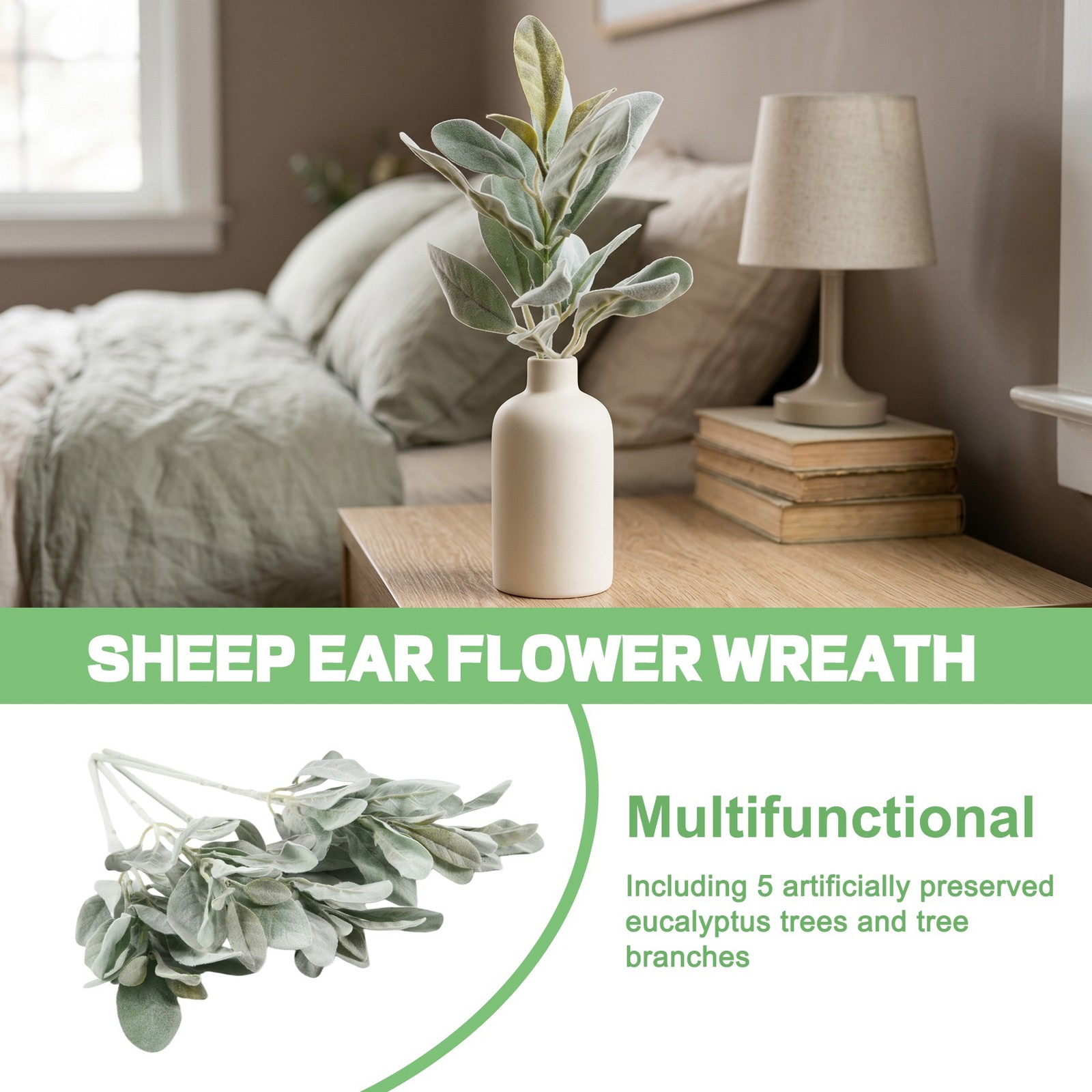 Faux Lambs Ear Stems 5Pcs Flocked Artificial Greenery Solid Fake Ear6086
