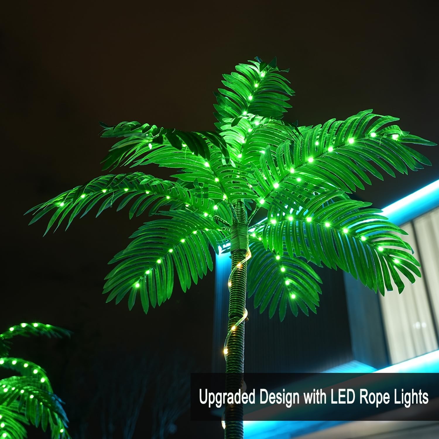 7FT Lighted Artificial Palm Tree with Three Trunks and 260 LED Lights – Green