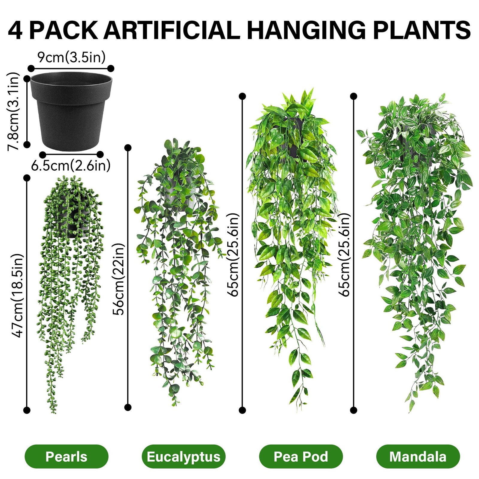 Artificial Hanging Plants Vine, Fake Potted Greenery Faux Eucalyptus, Mandala…
