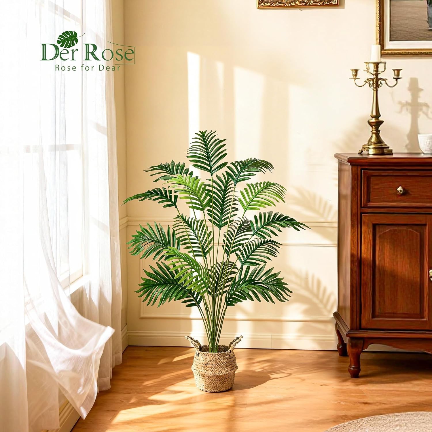 Boho 44” Artificial Palm Tree with Woven Basket for Effortless Elegance