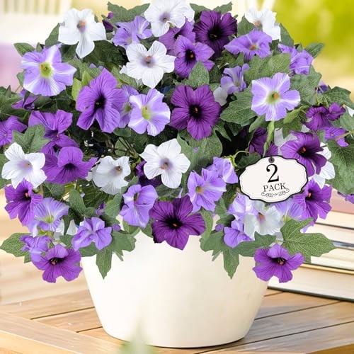 Artificial Fake Flowers for Outdoor Plants Decoration,2 Pcs 2P Purple White