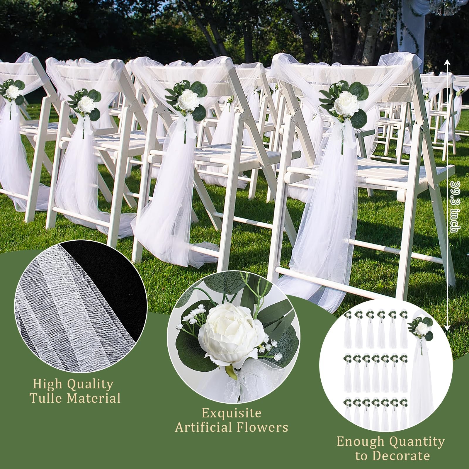 20 Sets Wedding Aisle Decorations, 39.4 Inches Artificial Silk Rose Flowers w…