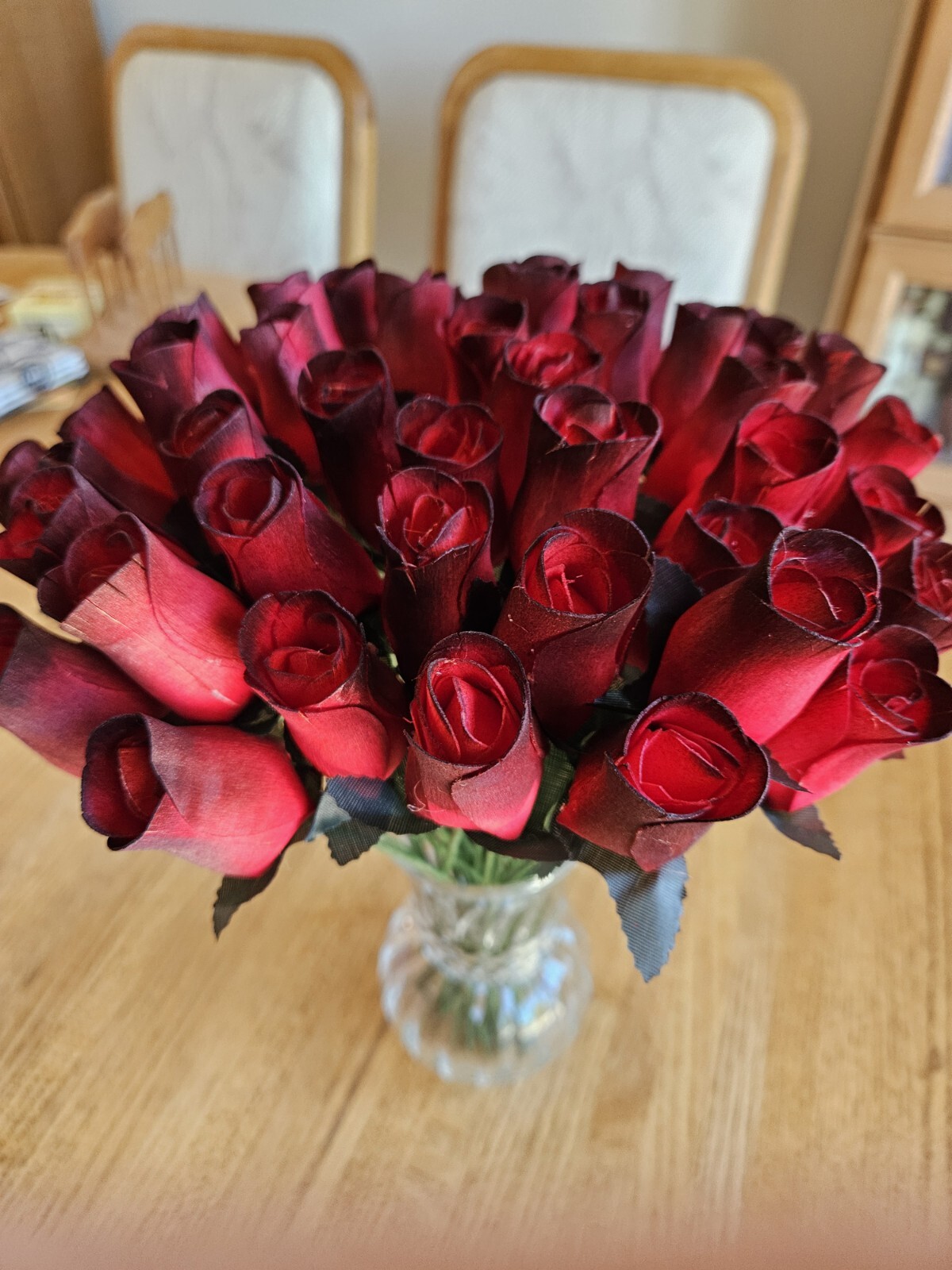1 DOZEN – RED/BLACK – WOODEN ROSE BUDS 5 X 8 ARTIFICIAL FLOWERS – FREE SHIPPING