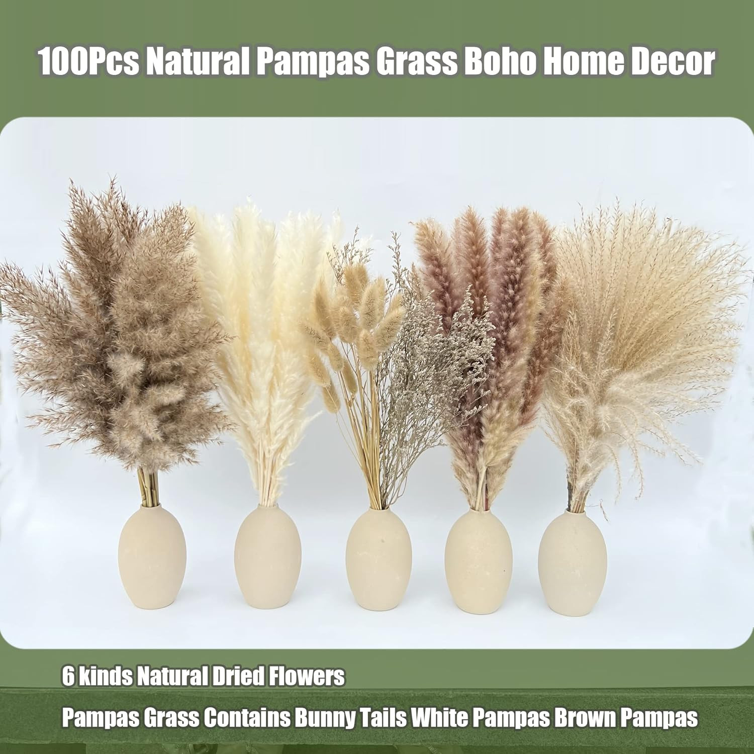 100Pcs Pampas Grass Boho Home Decor 17 Inch Natural Dried Flowers-Pampas Grass C