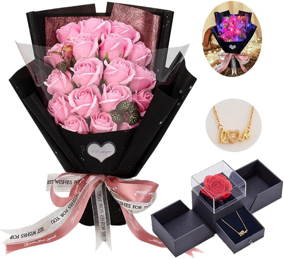 flores de rosas rojas preservadas con collar de amor para ella regalos únicos pa