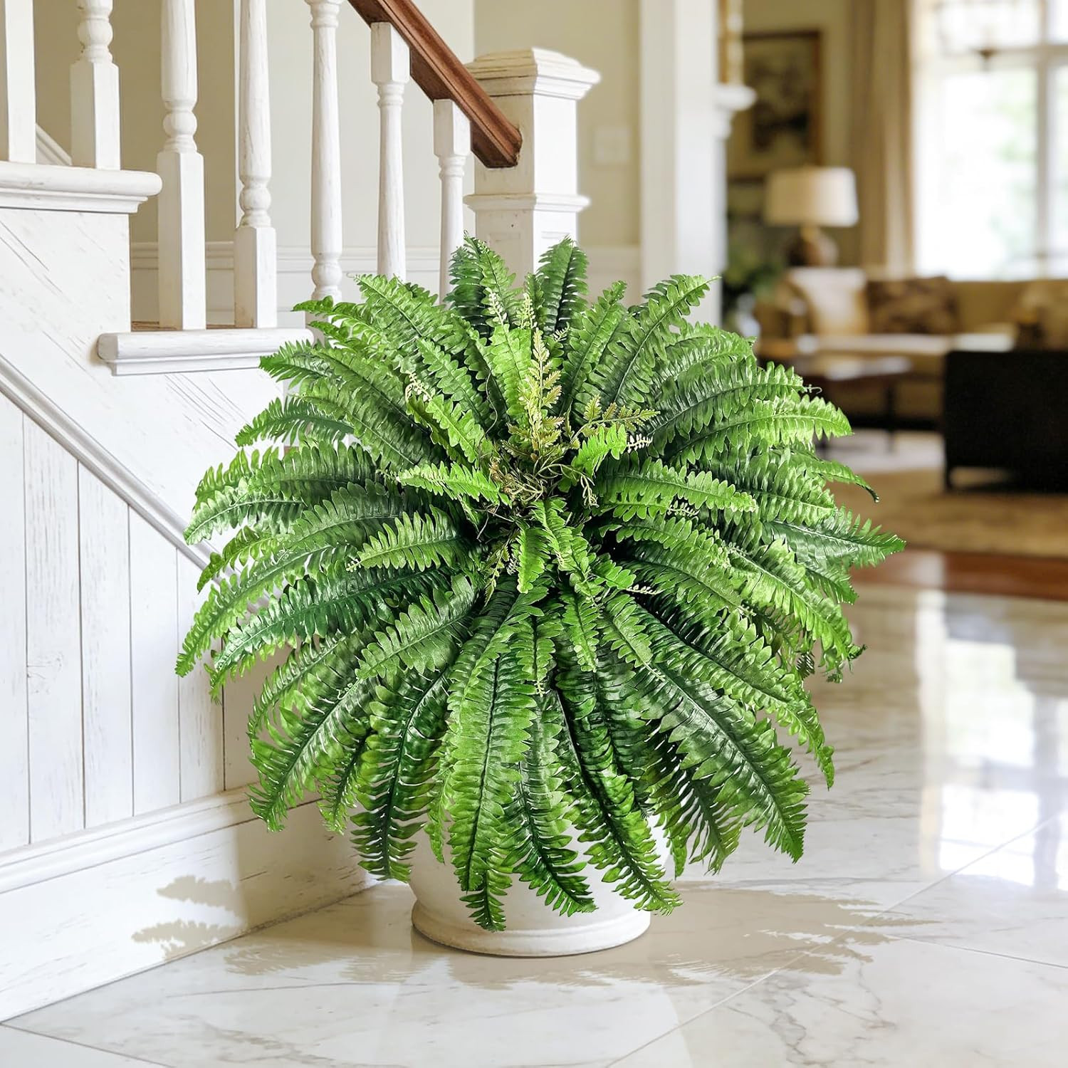 Artificial Ferns for Outdoors Large, 98 Fronds Fake Fern with Budlets, Realistic