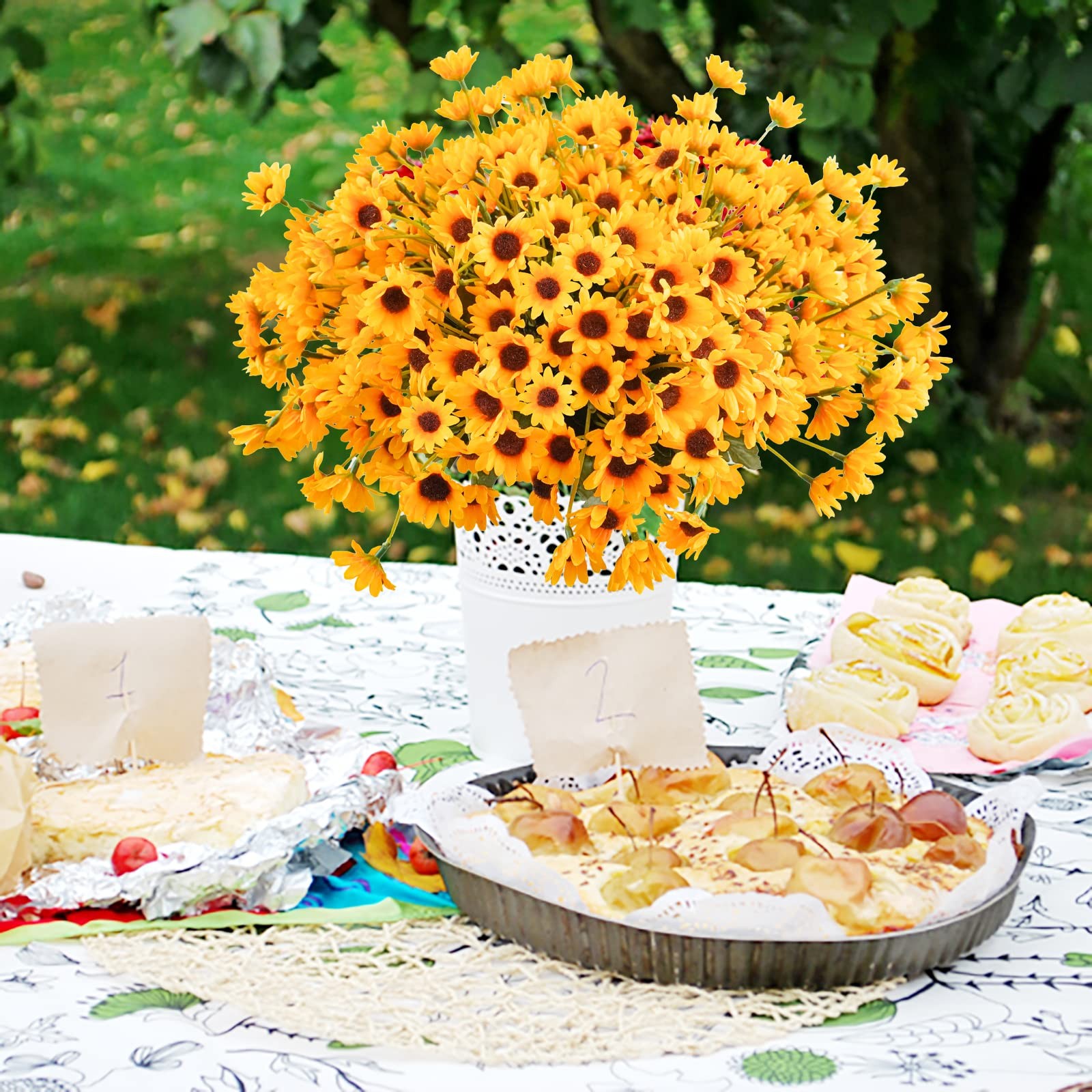 Sunflowers Artificial Flowers 6 Bundles, Daisy Mums Fake No Fade, Yellow