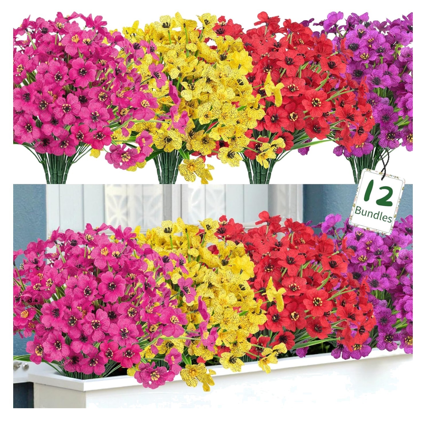 Versatile 12 Bundles of Artificial Flowers for Spring Summer Indoor/Outdoor Use