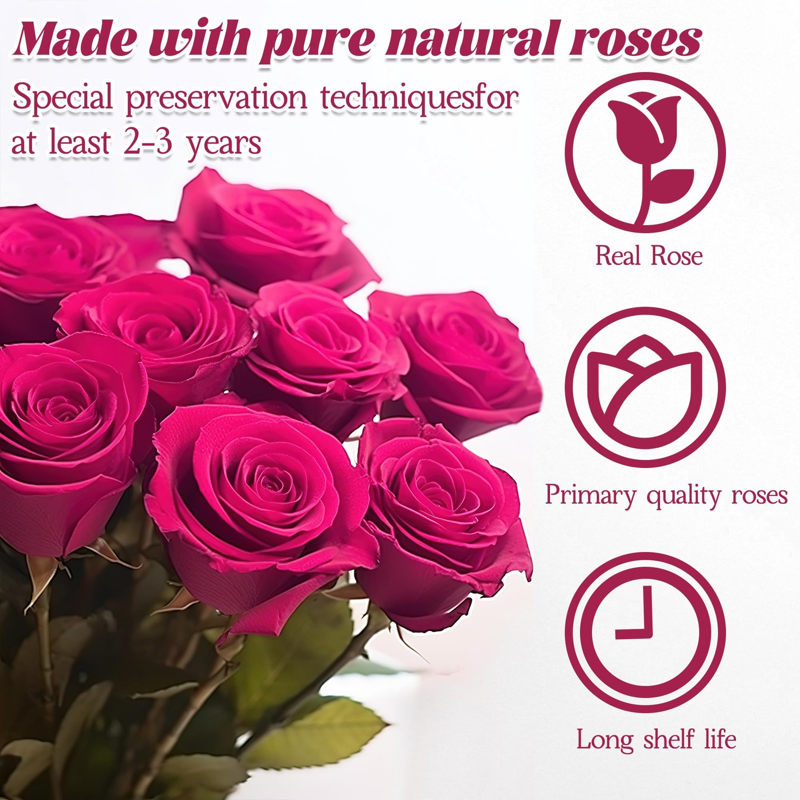 9 PCS Preserved Fresh Forever Flowers Genuine Roses Box Gift Mothers Day Pink
