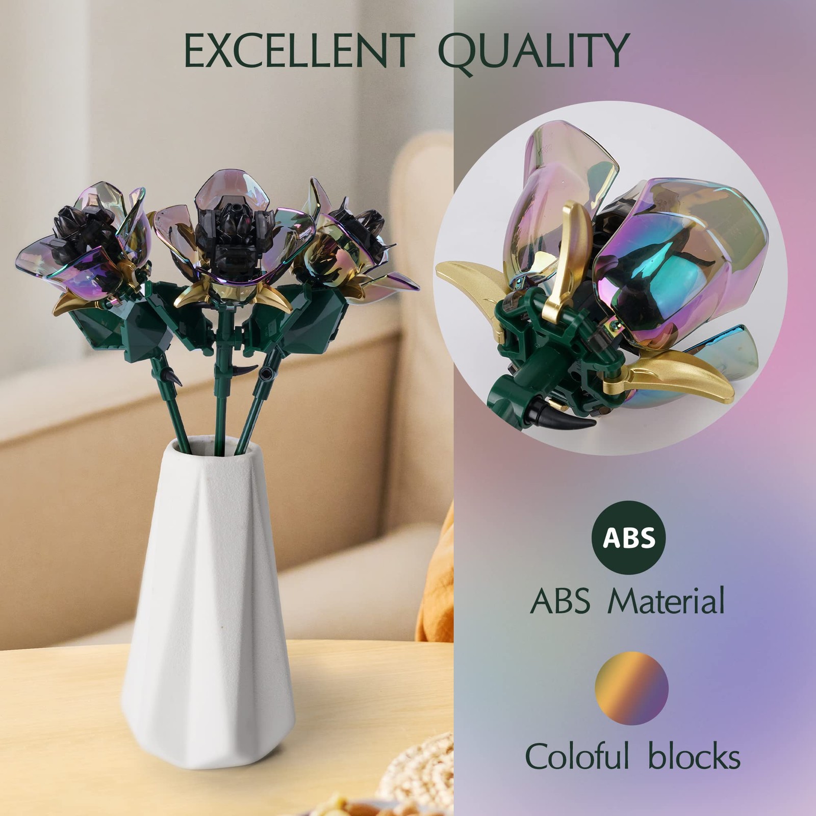 Rose Flower Bouquet Building Set,Botanical Collection Rainbow Artificial Plan…