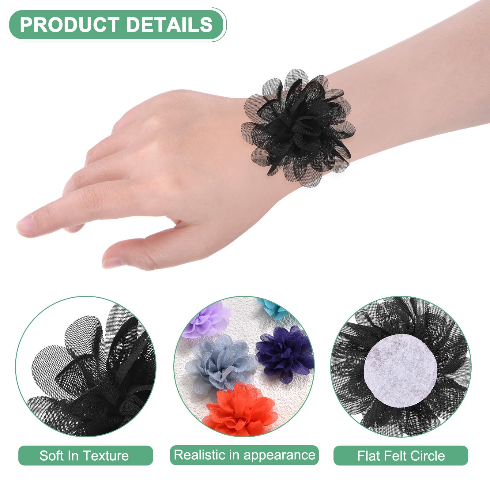 12-Pack Chiffon Flowers 1.97 Inch Mesh Fabric Hair Clips Decor Black