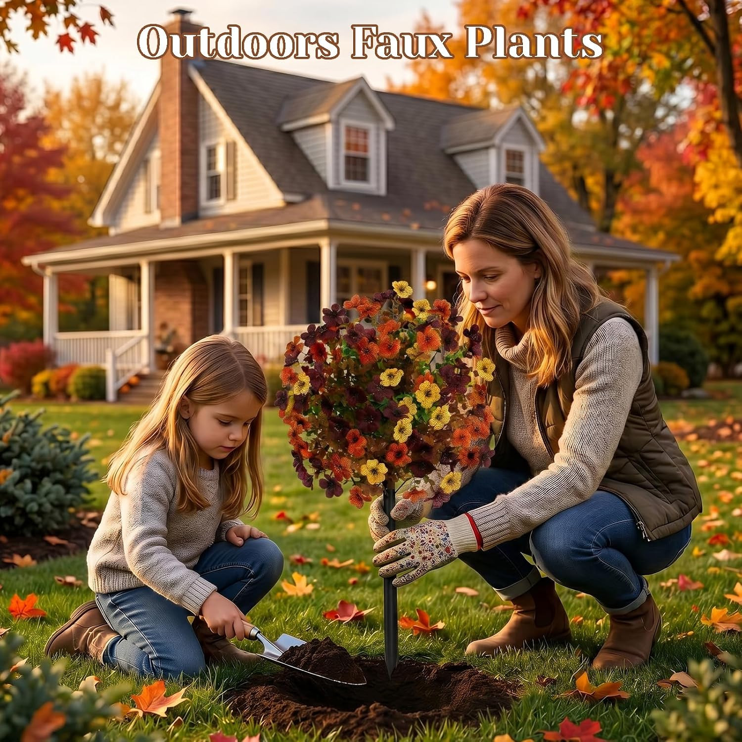 2 Pack UV Resistant Fall Topiary Ball Trees for Outdoor Autumn Decor