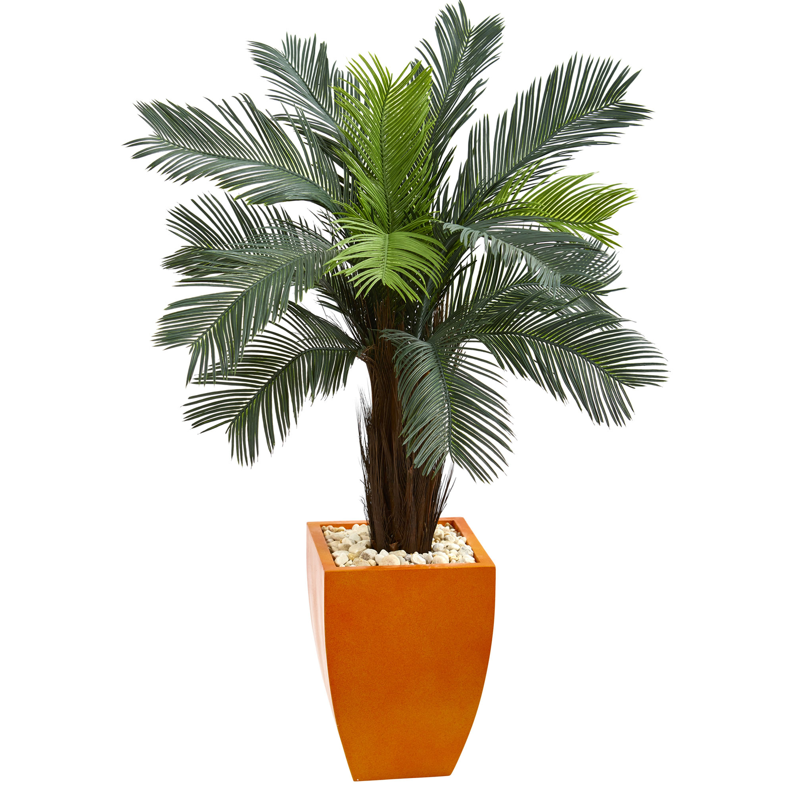 Cycas Artificial Tree In Orange Planter UV Resistant Nearly Natural 4.5’ Decor