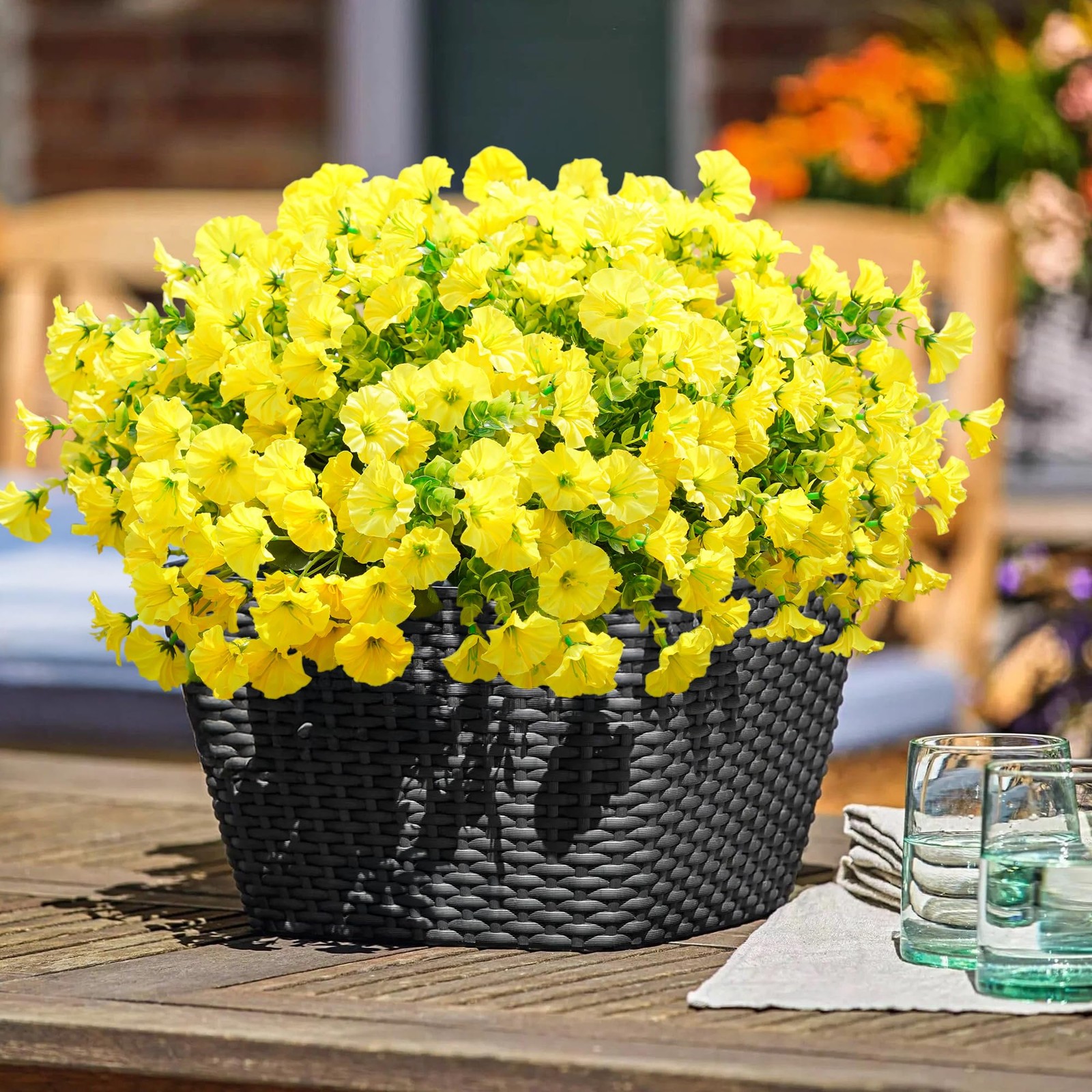 Artificial Flowers Fake Plants for Outdoors Decoration, 12 Bundles Yellow Sil…