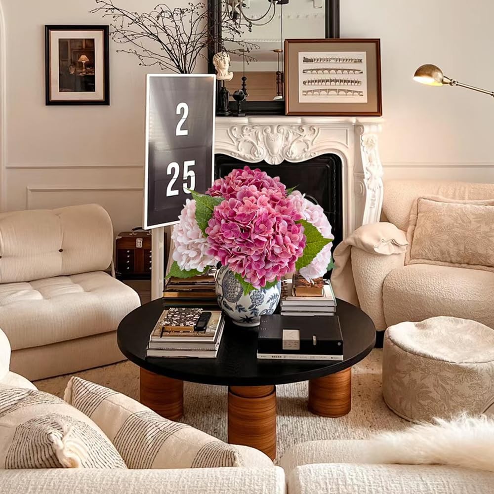 Real Touch Magenta Pink Hydrangeas Artificial Faux Latex Flower Decor 21″ 4PC