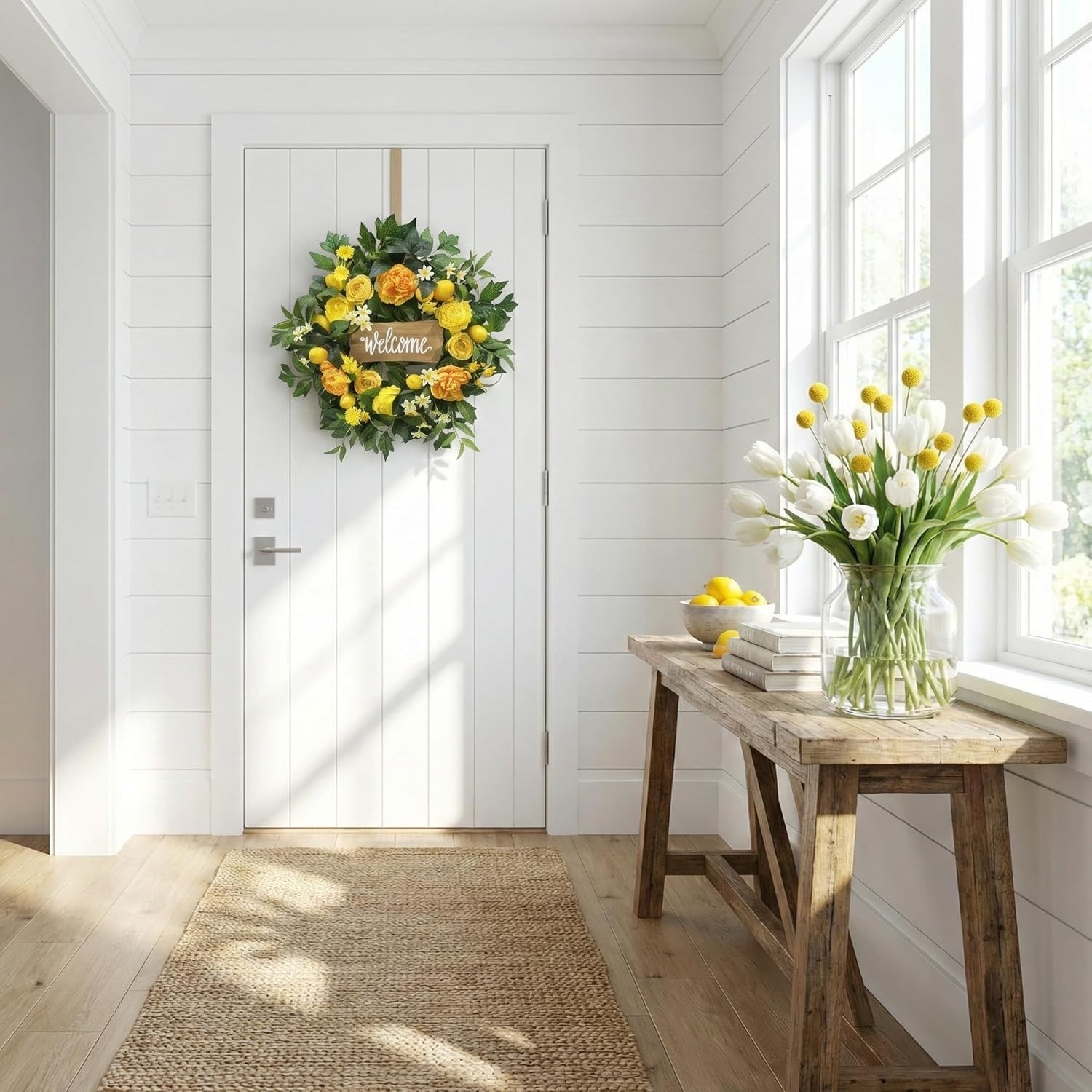 22” Lemon Wreath Welcome Sign Spring Summer Front Door Farmhouse
