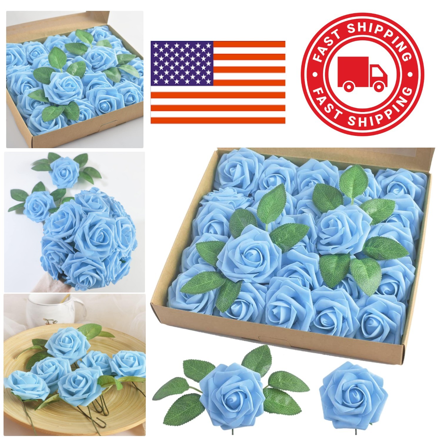 25pcs Aqua Blue Roses with Flexible Stems Indoor Decoration for All Occasions