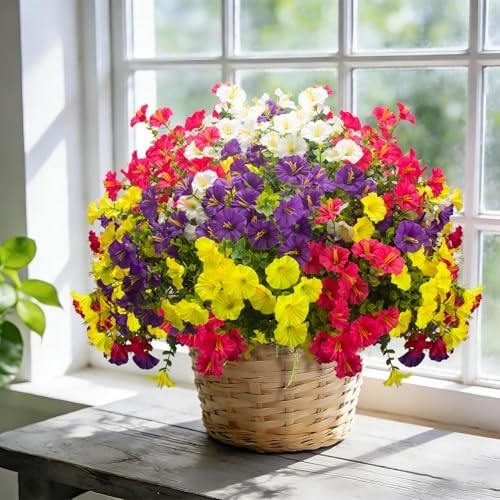 16 Bundles UV Resistant Artificial Morning Glory Flowers – Faux Silk Fake Plants