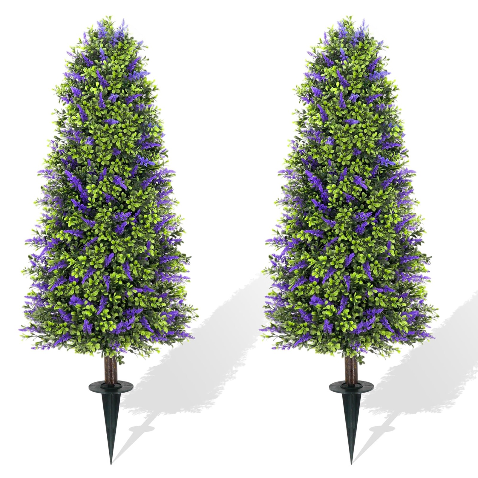 43″ Artificial Boxwood Lavender Topiary Tree with Ground Spike, Set of 2 Arti…