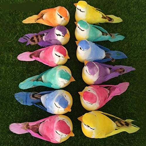 12pcs Clip on Artificial Foam Feather Birds 3.5in Mini Assorted Colors Craft