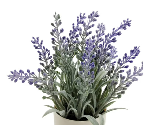 SMALL 8 1/2″ ARTIFICIAL PURPLE LAVENDER FLOWERS IN TEXTURED LITTLE POT W/ LABELS