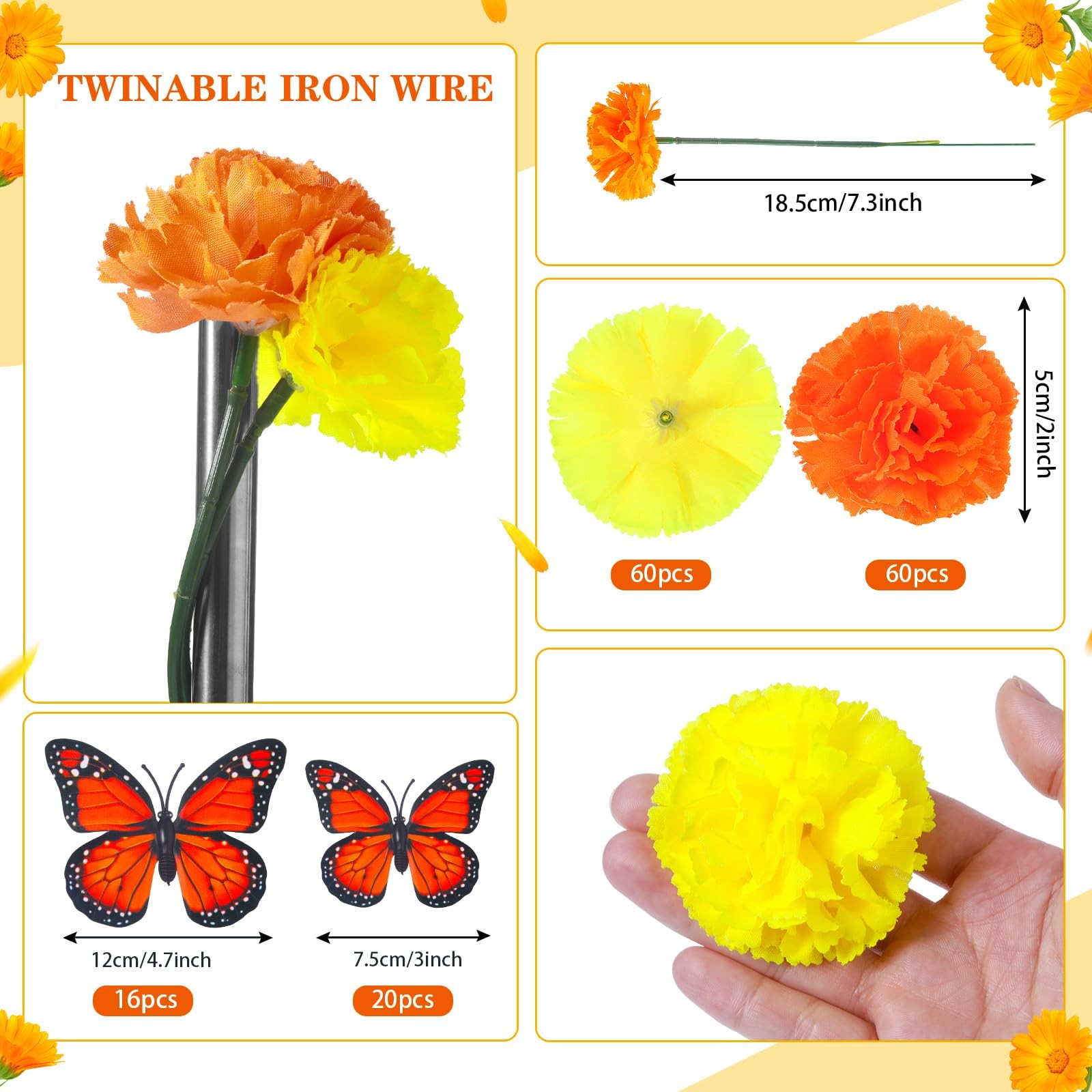 156 Pcs Day of The Dead Decorations Include 120 Pcs Fake Marigold Flowers wit…