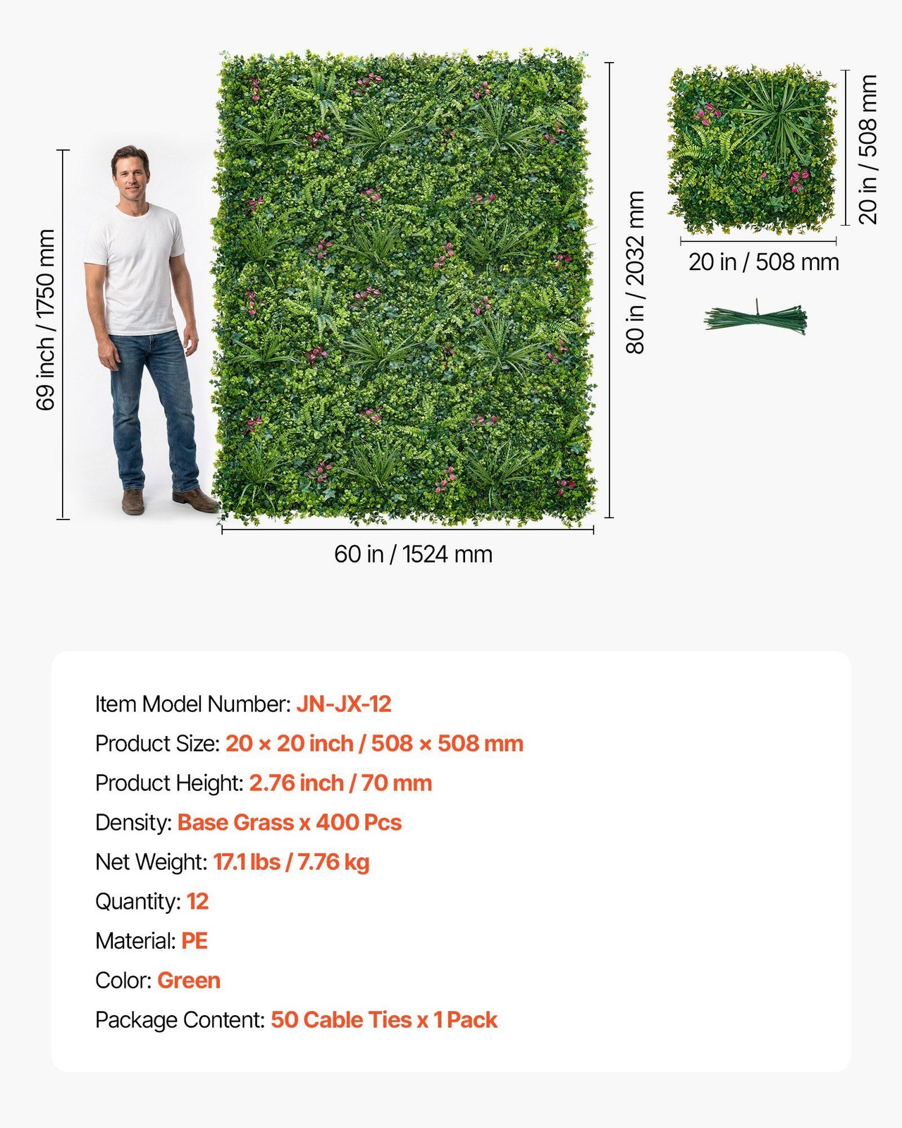 Privacy Hedge Wall: 12PCS 20x20in Synthetic Boxwood Panels, PE Mesh Backing