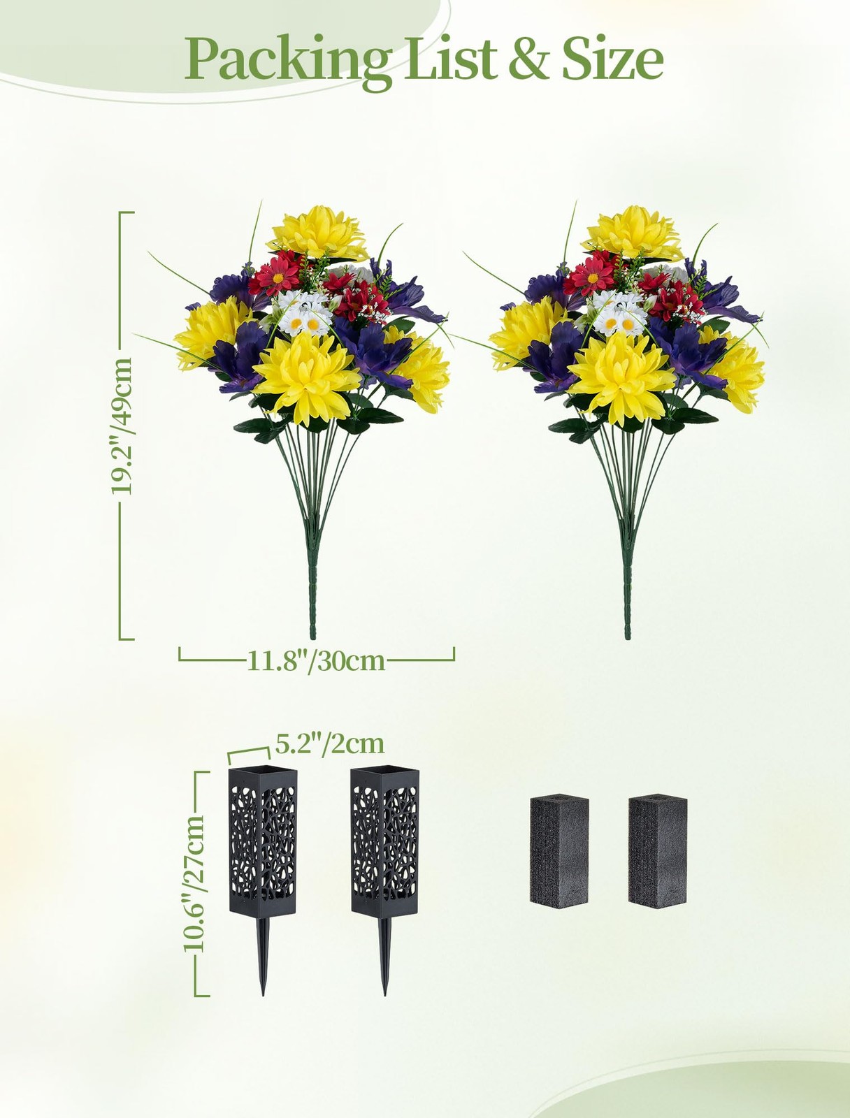 Artificial Memorial Flowers for Cemetery 2 Pcs Cemetery Flowers for Grave Dec…