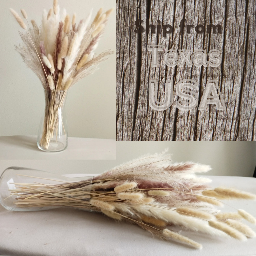 Natural Dried Pampas Grass Bouquet Tall Boho Total 75 Pcs. Decor Wedding Party