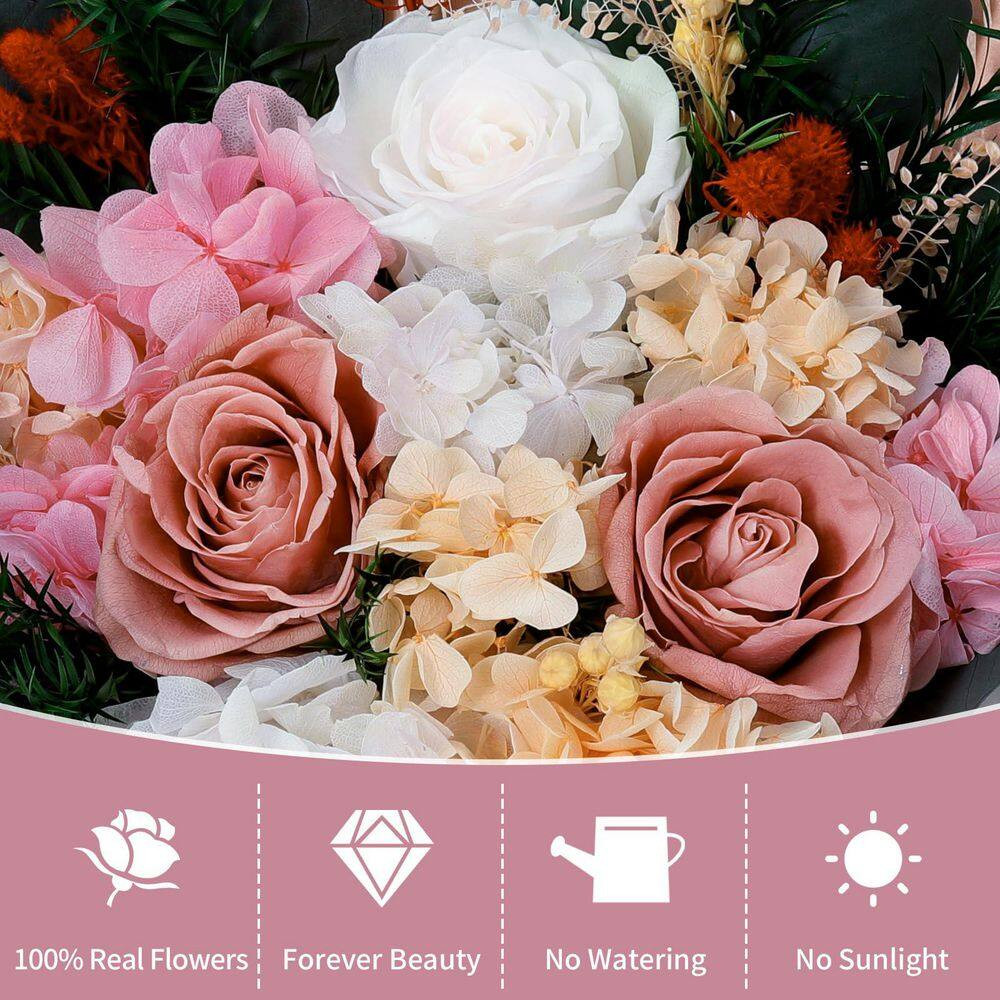 13.4 In. Light Pink Artificial Preserved Rose Bouquet-Includes Gift Box and Gree